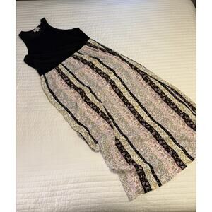 Loft Maxi Dress Black Stretch Tank Top Floral Print Skirt Womens Large